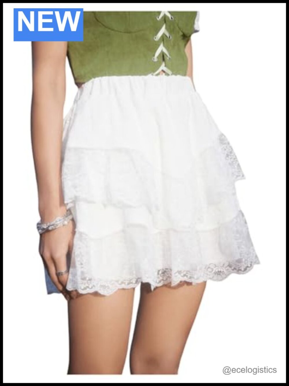 Lace Ruffle Tiered High Waisted A Line Beach Mini Skirt
